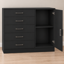Ver imagem 5 de Cômoda para Roupas com 5 Gavetas e 1 Porta, Móvel Organizador para Quarto - Preto