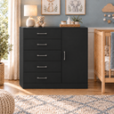 Ver imagem 2 de Cômoda para Roupas com 5 Gavetas e 1 Porta, Móvel Organizador para Quarto - Preto