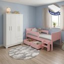 Ver imagem 4 de Conjunto Quarto Infantil Cama Luna Plus Rosa com Colchão + Guarda-Roupa Paris 4 Portas - Branco