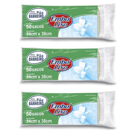 Kit 3 Pacotes Sacos de Lixo Branco para Banheiro e Pia Resistente Reforçado 34cm x 38cm 50 Unidades 