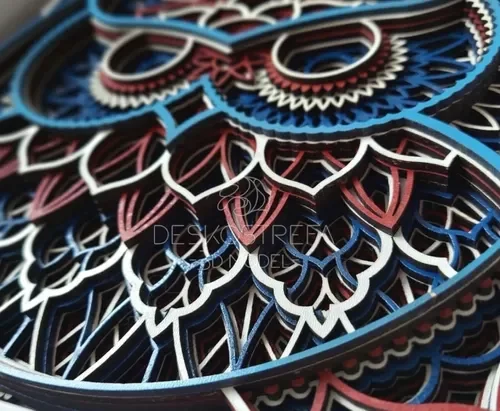 Painel decorativo coruja em camadas mdf cores 59cm - 4