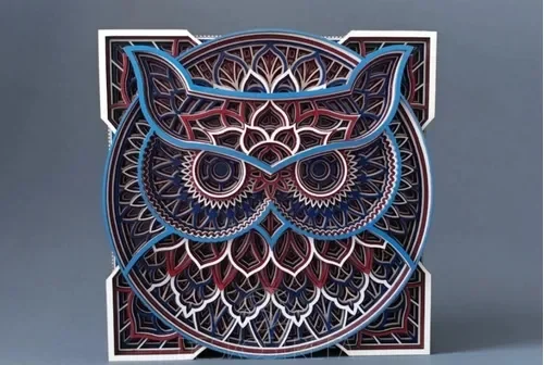 Painel decorativo coruja em camadas mdf cores 59cm - 1