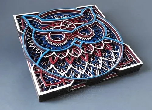Painel decorativo coruja em camadas mdf cores 59cm - 2