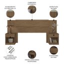 Ver imagem 3 de Cabeceira Cama Casal e Queen 256cm 2 Mesas Laterais Lunara Jatobá S01 - Mpozenato