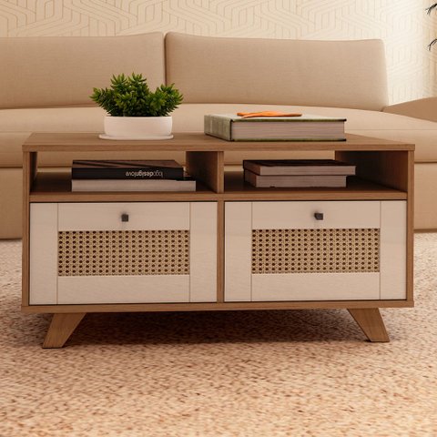 Mesa de Centro Decor 2 Gavetas Cinamomo/off White - Artely Móveis