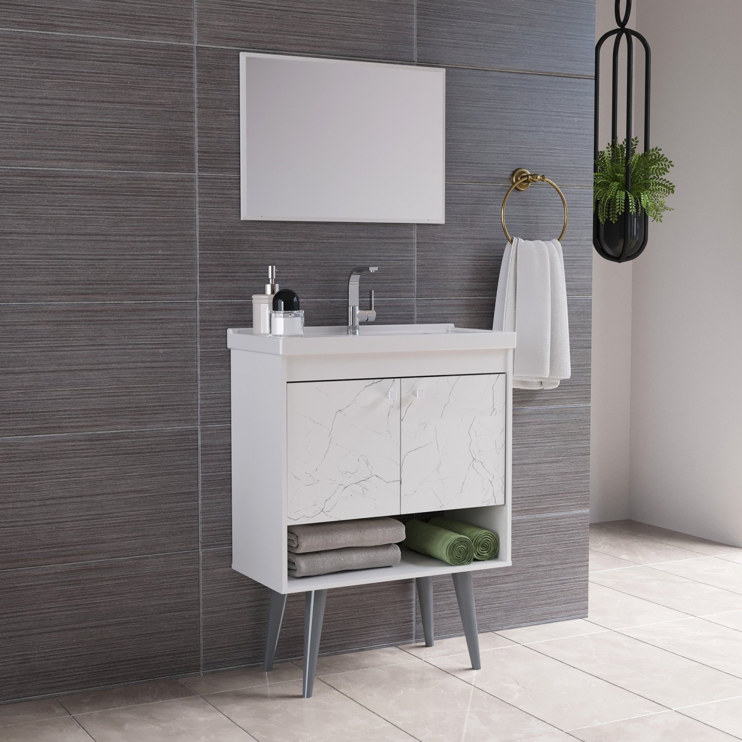 Gabinete para Banheiro com Cuba 60cm em MDF Torino Riverzza - 2