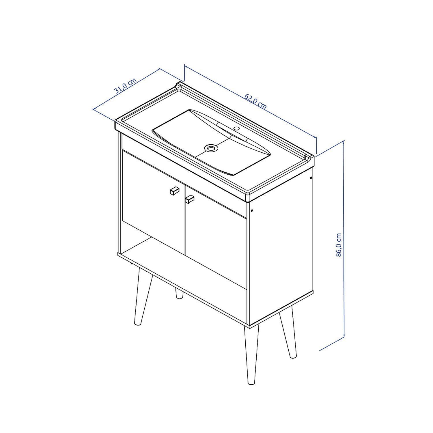 Gabinete para Banheiro com Cuba 60cm em MDF Torino Riverzza - 5