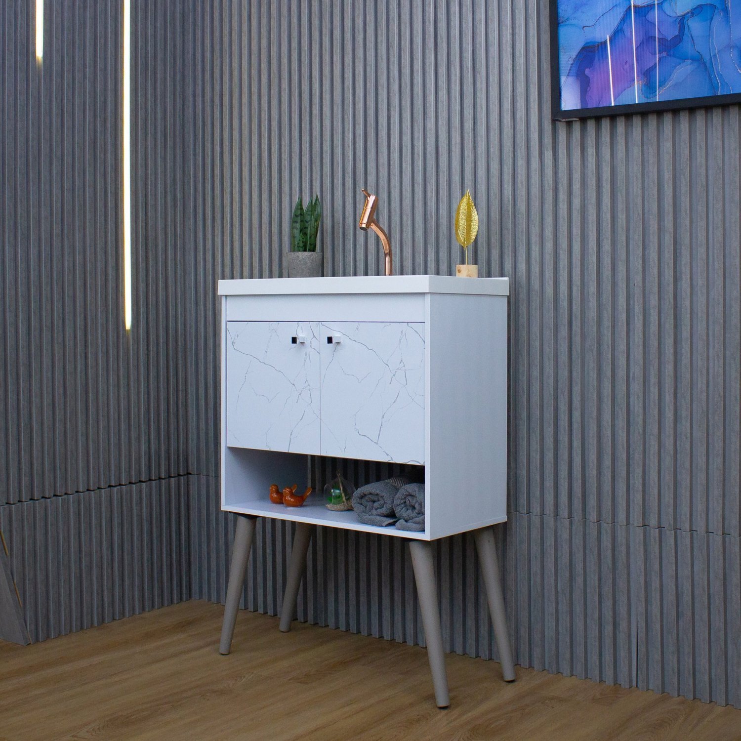 Gabinete para Banheiro com Cuba 60cm em MDF Torino Riverzza - 8