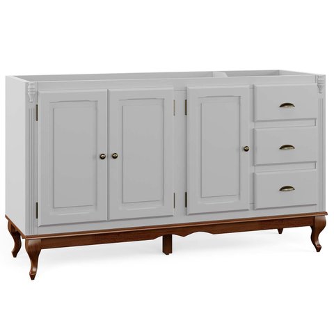 Balcão para Pia 3 Portas 3 Gavetas Hanover Pés Luis Xv 160 cm - Branco - Imbuia Glazer
