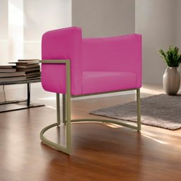 Poltrona Decorativa Recepção Luna Corino Base de Ferro Champagne - 2