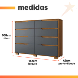 Cômoda Georgia 147cm 8 Gavetas Freijó Cinza Moval - 3