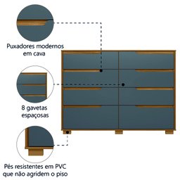 Cômoda Georgia 147cm 8 Gavetas Freijó Cinza Moval - 5