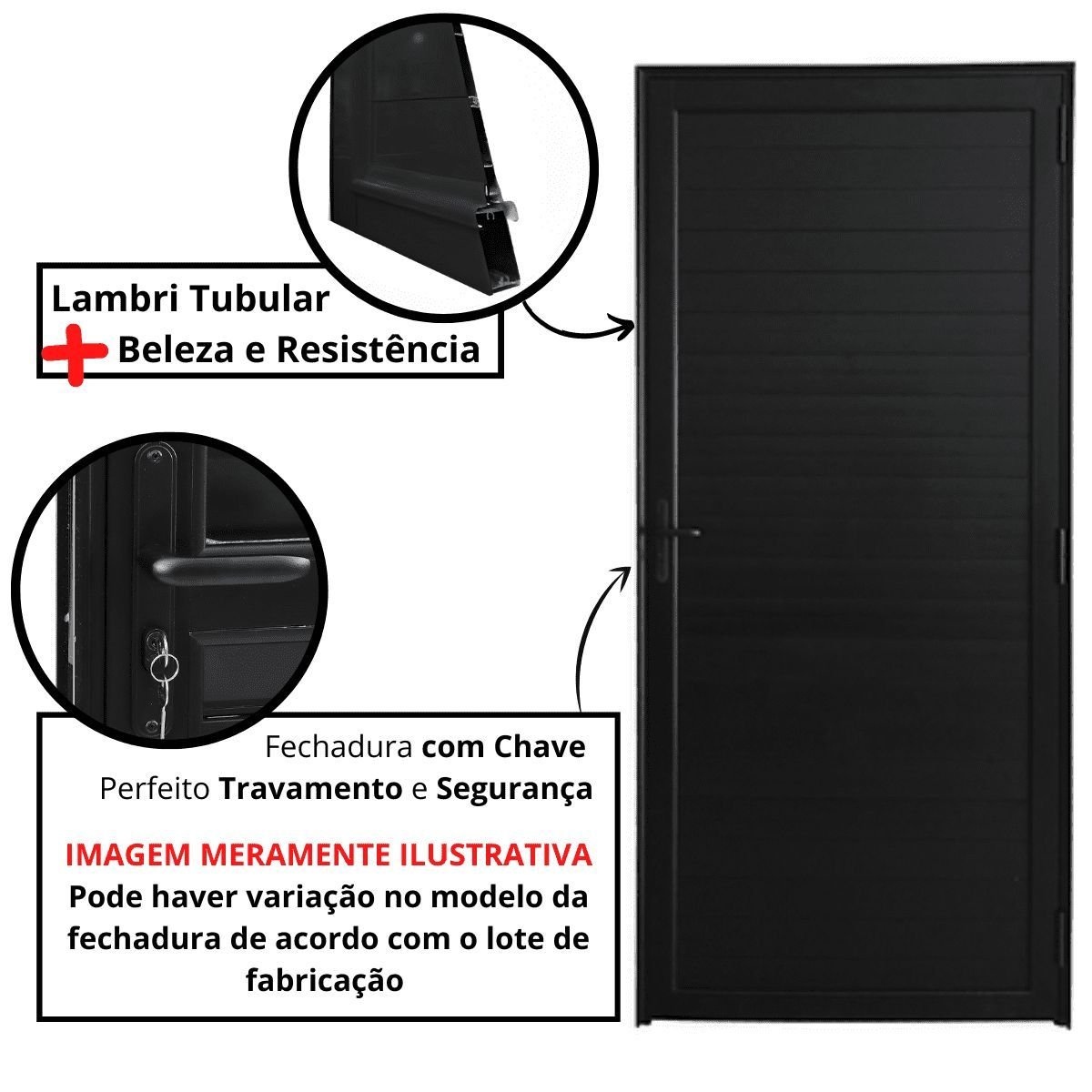 Porta Lambri De Giro Esquerda Alumínio Preto | Linha Premium | Atlântica:A=2,14m x L=0,96m - 4