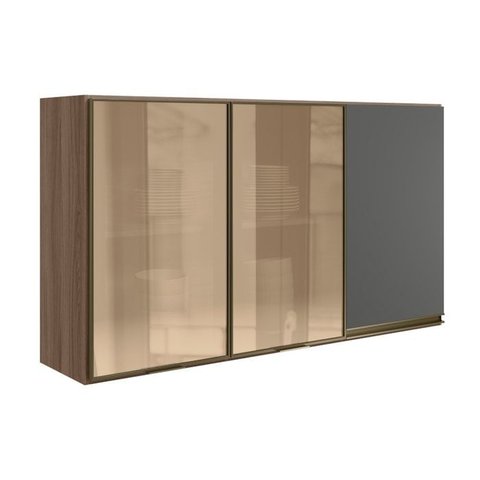 Armario Aereo 3p Vid Mdf 120cm Kali 1219764 Carvalho Toq Chumbo Nicioli