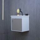 Ver imagem 7 de Gabinete Suspenso para Banheiro com Cuba 40cm em MDF Veneto Branco/Gianduia