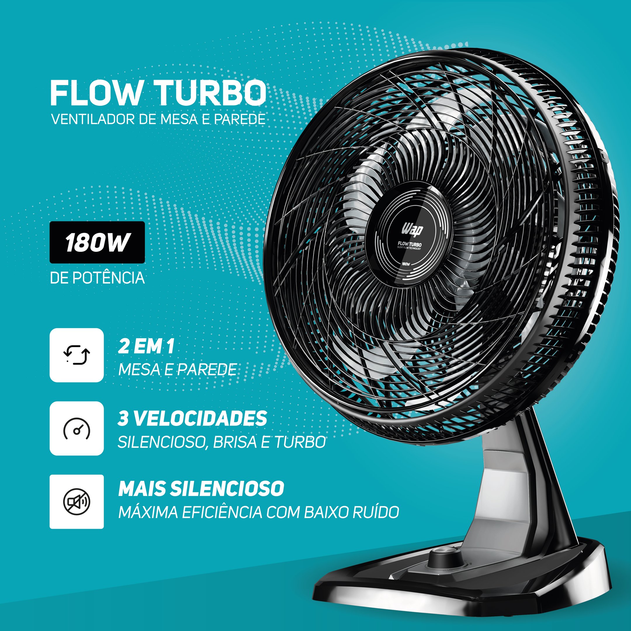 Ventilador de Mesa e Parede WAP Flow Turbo 2 em 1 Silent Flow 8 Pás 180w 127v - 2