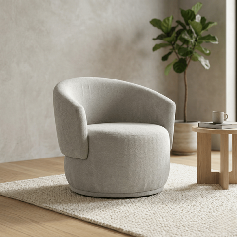 Poltrona Giratória Orgânica Decorativa Capri Bouclé Suave Design Redondo Luxo P/ Leitura Sala Quarto
