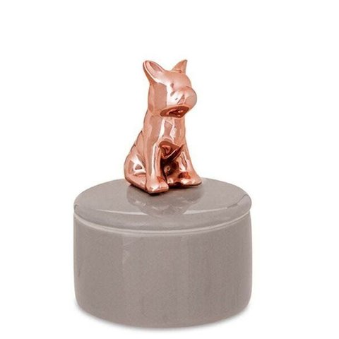 Caixa Redonda Cachorro Rose Gold/Cinza em Cerâmica 8936 Mart