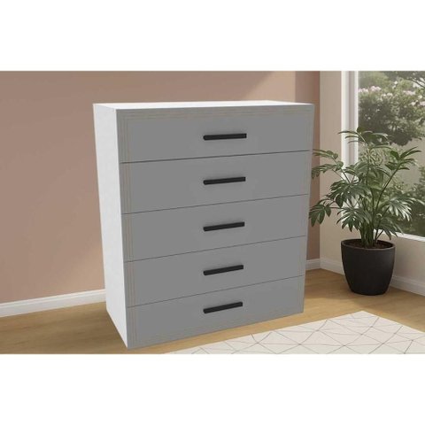 Cômoda Solteiro Valência C/ 5 Gavetas Branco/cinza - Politorno