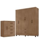 Ver imagem 1 de Kit Guarda-roupa Casal 6 Portas e Cômoda Sapateira 1 Porta Lisa Carvalho Oak