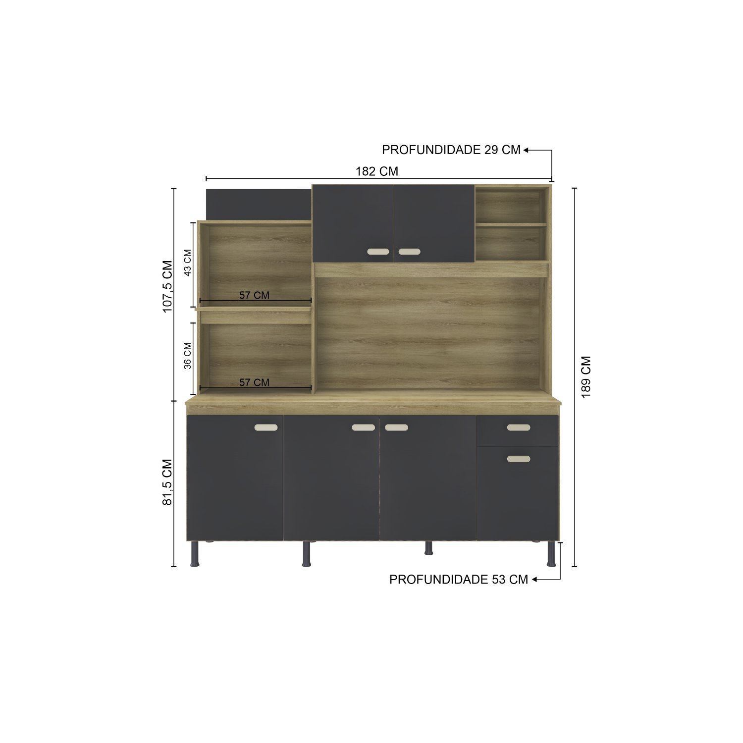 Cozinha Compacta 6 Portas 1 Gaveta 182cm com Tampo Pequim Indekes - 3