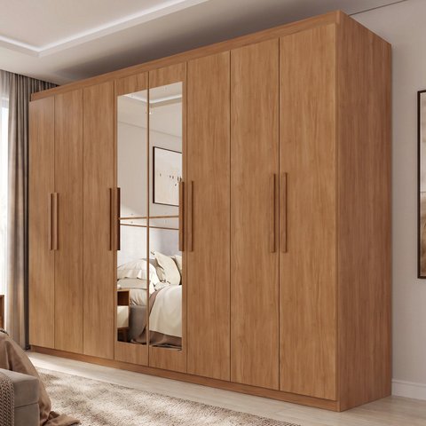 Guarda-Roupa Casal com Espelho 8 Portas 4 Gavetas Titanium
