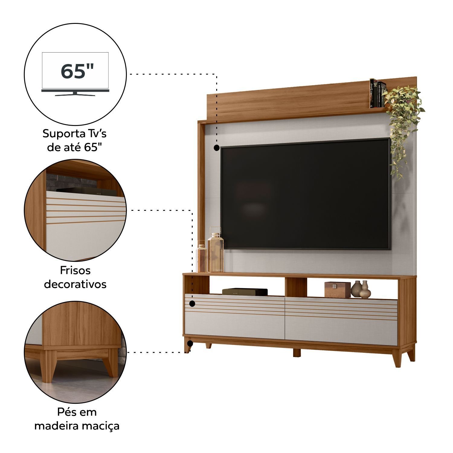 Estante Home para TV até 70 Polegadas com pés Madeira Maciça NT 1300 - 4