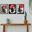 Ver imagem 1 de Kit 3 Quadros Gravuras Artes Samurais 24x18cm:moldura Preta