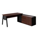 Ver imagem 2 de Mesa L Diretor com Armário Lateral 3 Gavetas 180cm Industrial Tampo Chanfrado Pés em Metal Executive