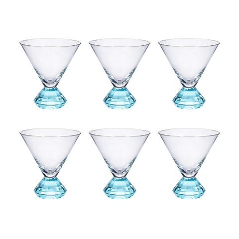 Conjunto 6 Copos em Vidro Base Cristal Prisma Azul 270ml JL1029 Btc