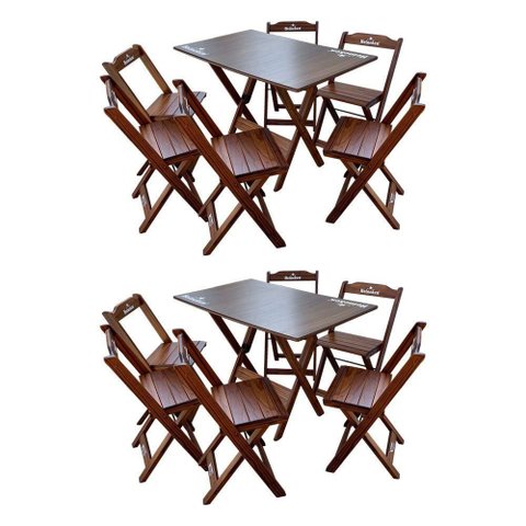 Kit 2 Conjuntos Mesa Dobrável Madeira 110x70 com 6 Cadeiras Personalizada Hei Imbuia - Tarimatã