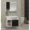 Ver imagem 1 de Kit Gabinete 100% Mdf Cuba e Espelheira 60cm para Banheiro:branco/preto