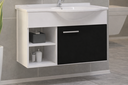 Ver imagem 2 de Kit Gabinete 100% Mdf Cuba e Espelheira 60cm para Banheiro:branco/preto