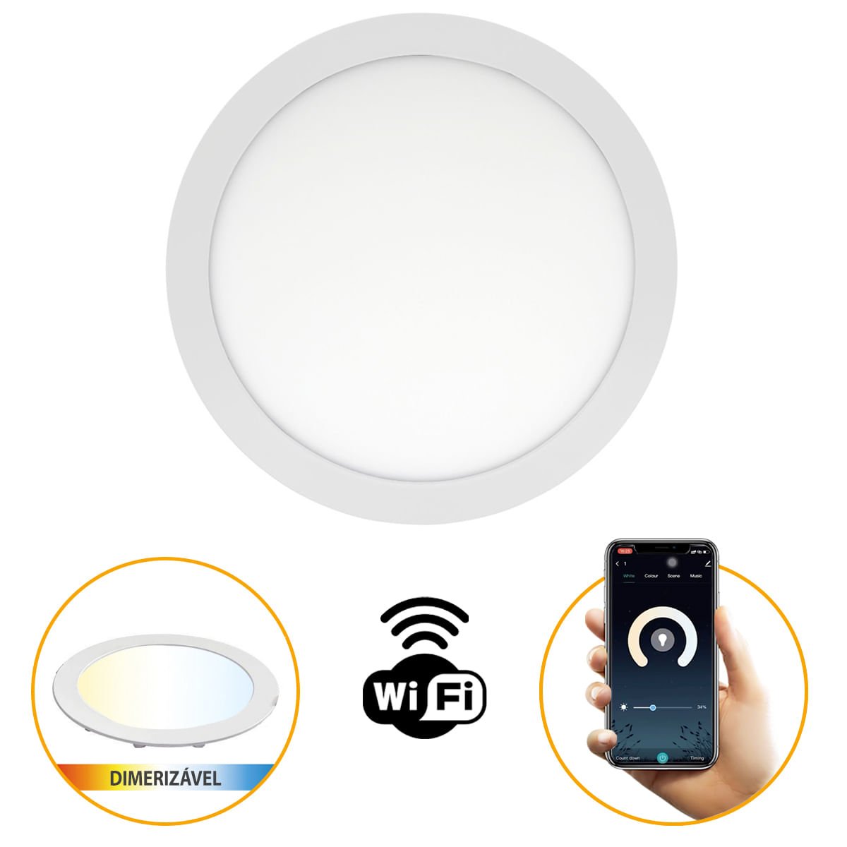 Plafon Embutir Redondo 18w Dimerizável Smart Wifi Gaya Gy9850