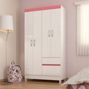 Ver imagem 2 de Conjunto Quarto Guarda Roupa e Comoda Vicenza Branco Rosa