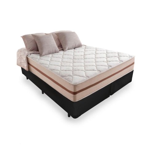 Cama Box King Tecido Sintético Preto com Colchão Pillow Angel - Bello Box - Molas Ensacadas 62x193x2