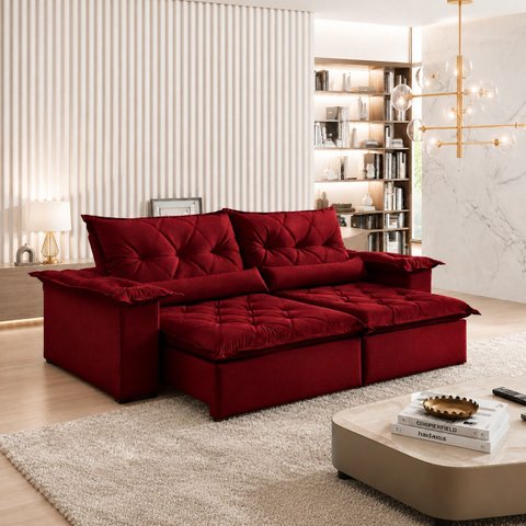 Sofá Ventura Retrátil e Reclinável 280cm - Vermelho