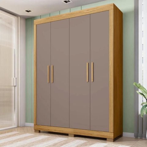 Guarda Roupa Solteiro 154cm com 4 Portas Brasid Mel/cacao C01 - Mpozenato