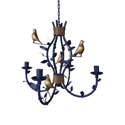 Pendente Rústico Azul Mediterrâneo Farm House Rustico com Pássaros de Porcelana