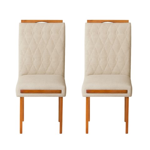 Kit 2 Cadeiras Estofadas de Jantar Azaléia - Mdf em Linho Pés em Madeira - Vintage Decor - Bege