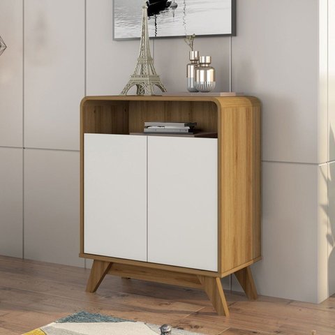Buffet Aparador para Sala de Estar 2 Portas Eccos Marrom/Nature/Off White