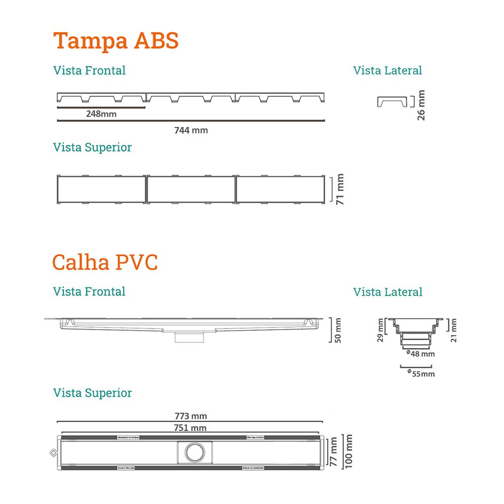 Ralo Linear Novii Sifonado 8895 75cm Saída Central com Tampa Branca Branca 8895 - 3