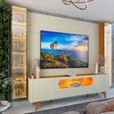 Ver imagem 7 de Rack Painel para TV até 84 Polegadas com LED 100% MDF 293cmx238cm Pés em Madeira Maciça Espelhos Luminare Nobre Bege Off White/Naturale