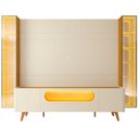 Ver imagem 2 de Rack Painel para TV até 84 Polegadas com LED 100% MDF 293cmx238cm Pés em Madeira Maciça Espelhos Luminare Nobre Bege Off White/Naturale