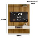 Ver imagem 2 de Painel Bless 1.6 Ripado Com Prateleira 25mm Para Tv Até 65 Polegadas Lukaliam Móveis - Freijó/Off