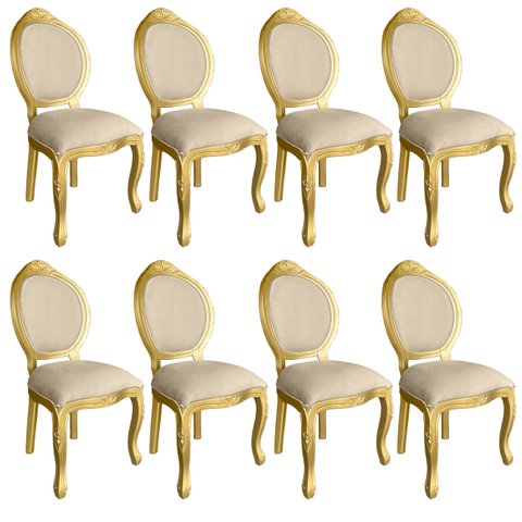 8 Cadeira Medalhao Madeira Maciça Design Ingles Luxo Poltrona Entalhada Renascentista Natural Ingles