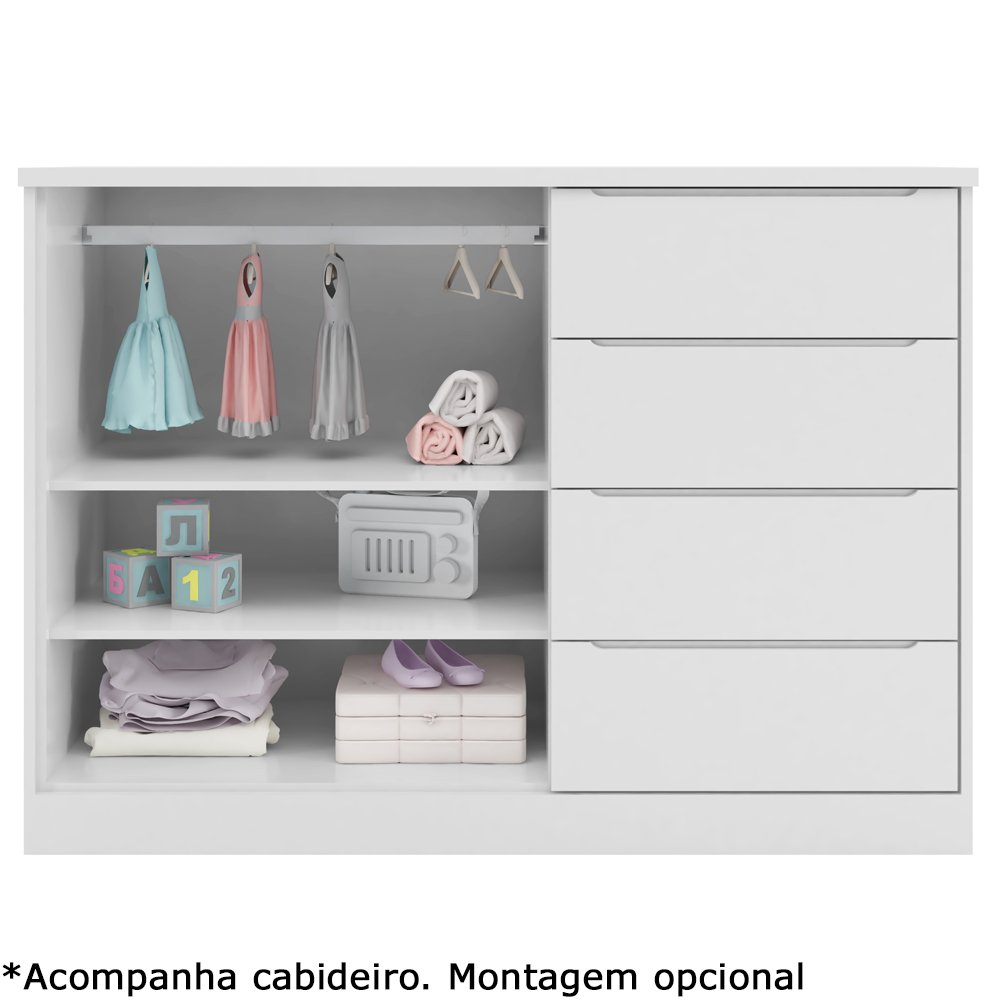 Quarto completo com Guarda Roupa 3 Portas e 4 Gavetas + Cômoda 2 Portas e 4 Gavetas Pérola Branco - - 5