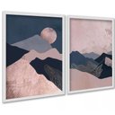 Ver imagem 2 de Kit 2 Quadros Boho Montanhas Rosa Azul 24x18cm - com Vidro:moldura Preta