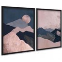 Ver imagem 1 de Kit 2 Quadros Boho Montanhas Rosa Azul 24x18cm - com Vidro:moldura Preta