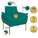 Ver imagem 7 de Kit 2 Poltronas + Namoradeira Pé Metal Dourado Recepção Sala Azul Turquesa